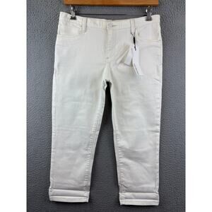 Calvin Klein Womens White Boyfriend Jeans Sz 29W Cropped Distressed Soft Stretch